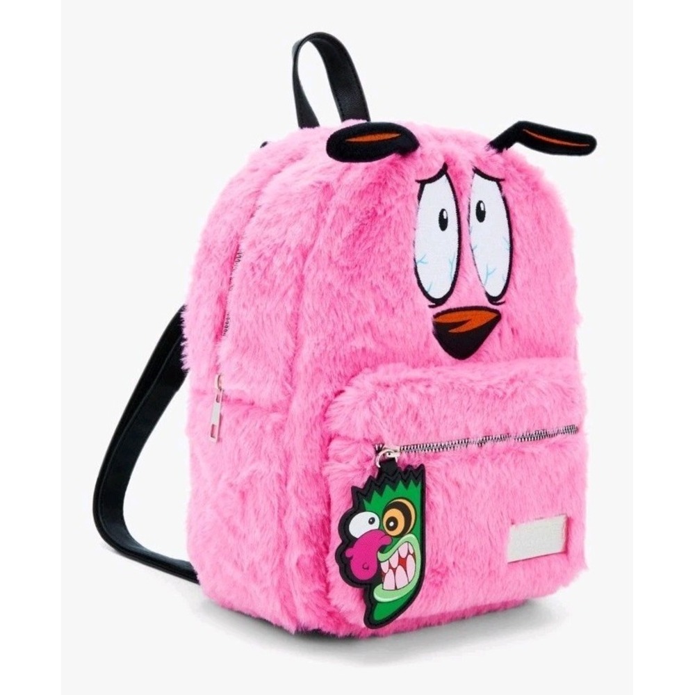 NEW Courage The Cowardly Dog Fuzzy Pink‎ Plush Figural Mini Backpack